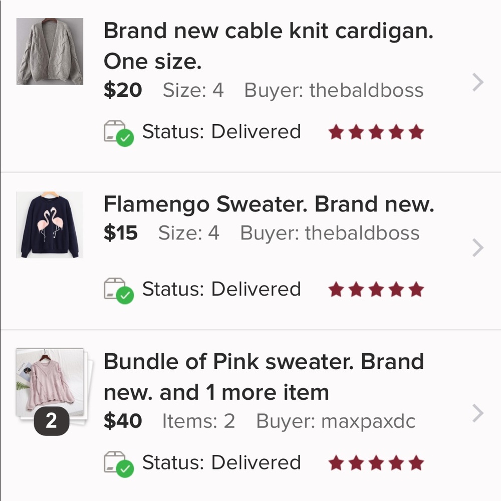 My recent sales.  Thank you.